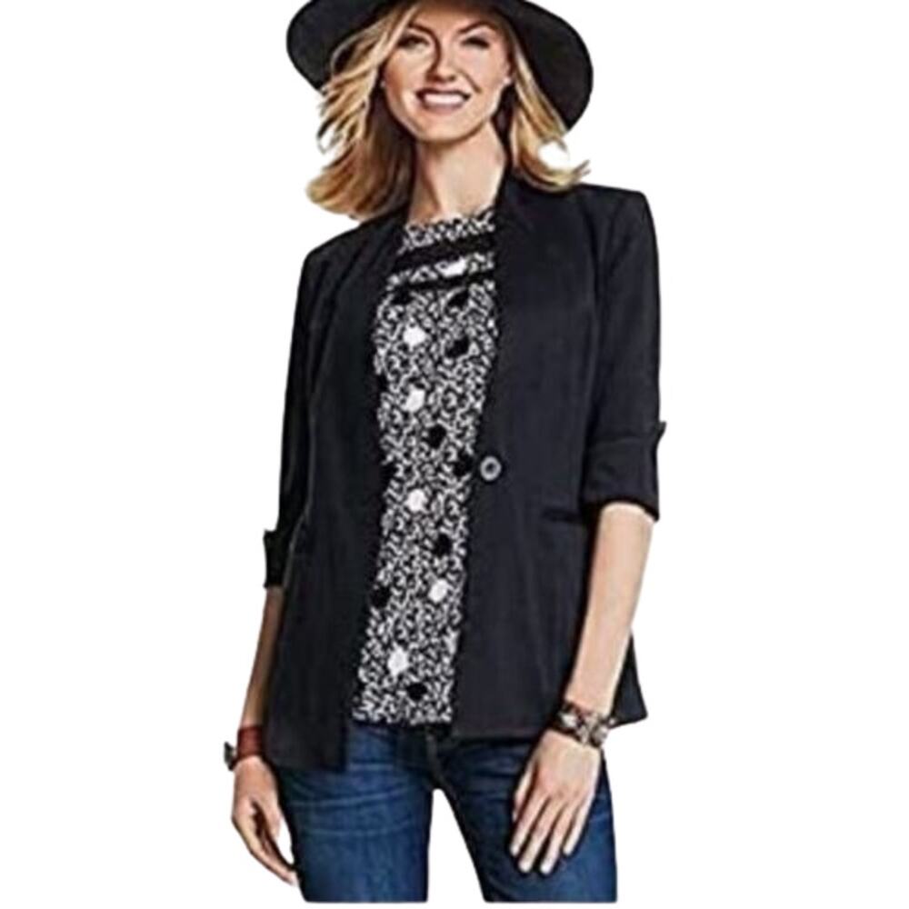 CAbi 3079 Black & White Polka Dot Sheer Lace Trim Sleeveless Blouse Women Sz S - Picture 2 of 11